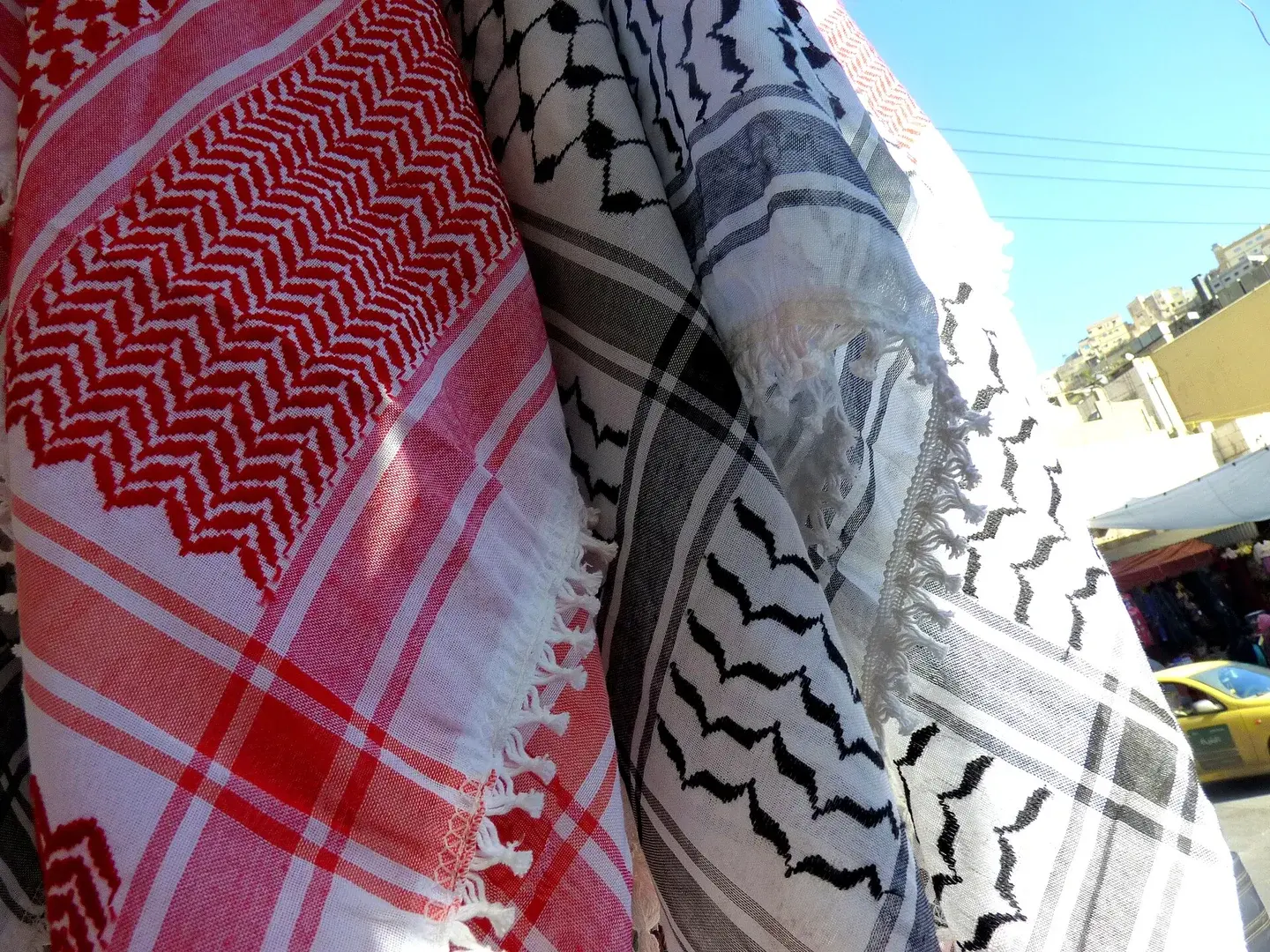 Keffiyehs with fringed edges in Amman