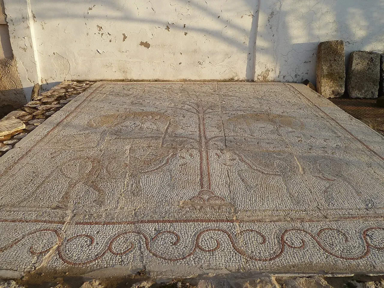 Ancient mosaic floor at Madaba Archaeological Museum